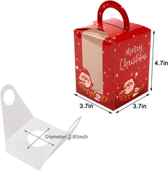 Christmas Cupcake Carrier Set - 12 Individual Cupcake Boxes with Window Insert and Handle for Bakery Treats and Holiday Celebrations
