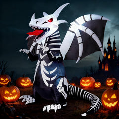 8-Foot Inflatable Skeleton Dragon for Halloween Yard Decoration