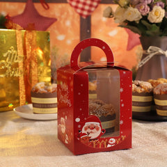 Christmas Cupcake Carrier Set - 12 Individual Cupcake Boxes with Window Insert and Handle for Bakery Treats and Holiday Celebrations