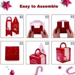 Christmas Cupcake Carrier Set - 12 Individual Cupcake Boxes with Window Insert and Handle for Bakery Treats and Holiday Celebrations