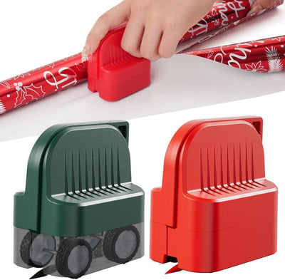 Effortless Gift Wrapping: 2-Piece Cutter Set with Replaceable Blades & 4 Wheels - Compact Tool in Green & Red