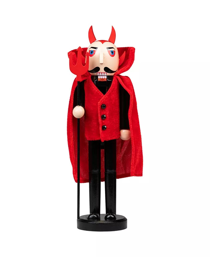 Devil-Themed 14-Inch Halloween Nutcracker with Pitchfork Design