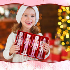 12-Piece Set of Pink and White Wooden Nutcracker Ornaments - 5-Inch Soldier Figures for Christmas Tree, Table Centerpieces, and Holiday Decor