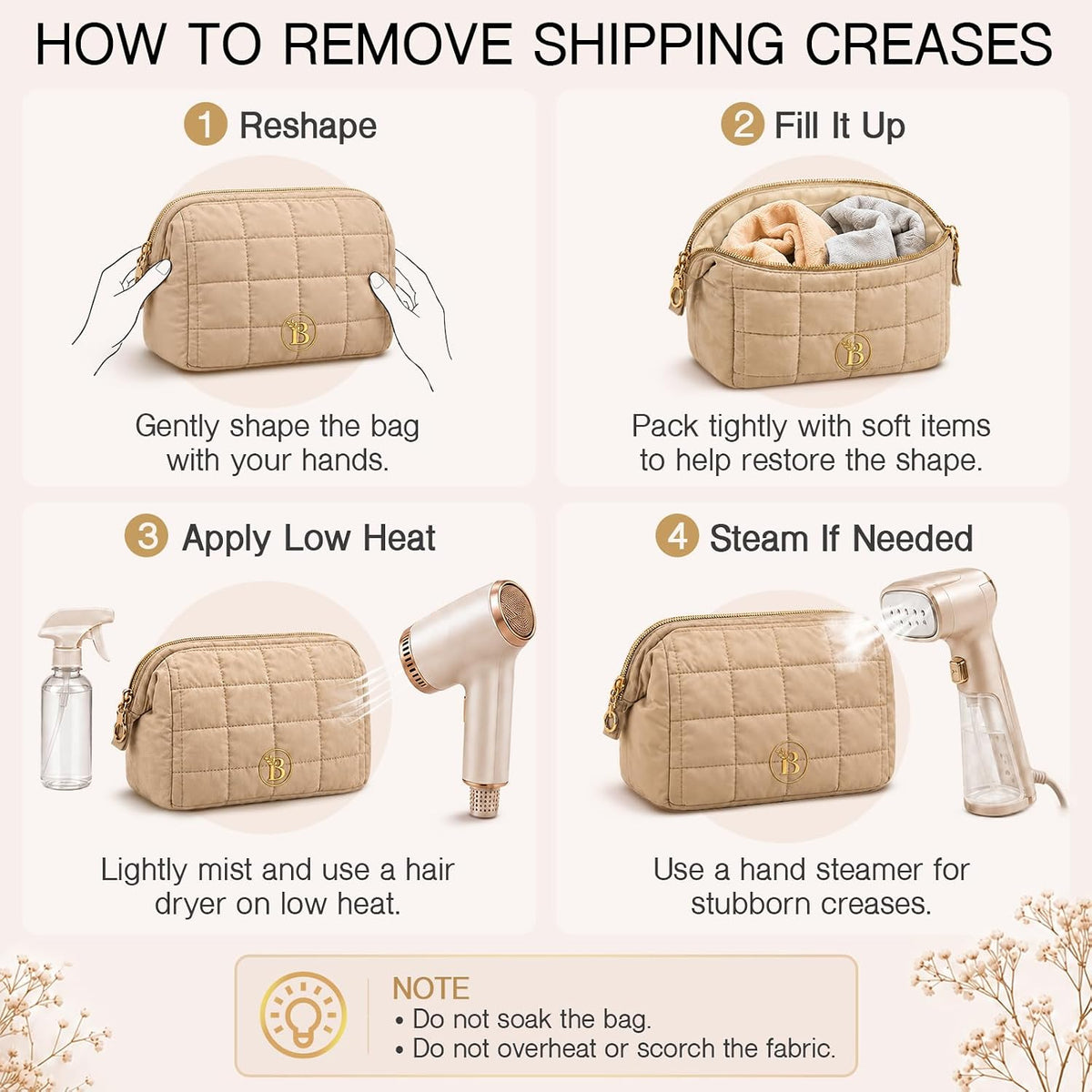 Stylish Camel Quilted Travel Pouch – Your Perfect Organizer for Cosmetics and Essentials
