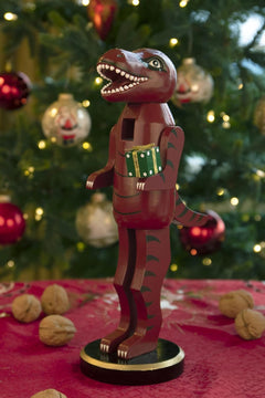 Charming Red Dinosaur 12-Inch Traditional Wooden Nutcracker - A Festive Addition to Your Christmas Décor