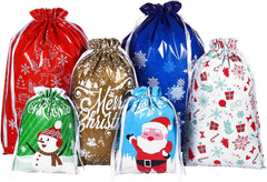 30PCS Christmas Drawstring Bags: Assorted Sizes Holiday Foil Wrapping Sacks Pouches Xmas Treat Bags Reusable Christmas Wrap Bag for Xmas Presents Party Favor
