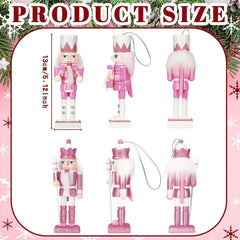 12-Piece Set of Pink and White Wooden Nutcracker Ornaments - 5-Inch Soldier Figures for Christmas Tree, Table Centerpieces, and Holiday Decor