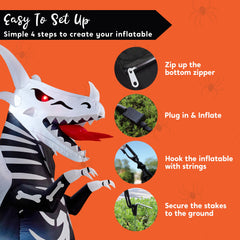 8-Foot Inflatable Skeleton Dragon for Halloween Yard Decoration