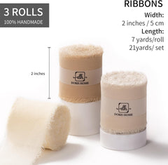 2" x 21 Yd Chiffon Ribbon in Sand and Nude for Floral Arrangements, Gift Wrapping, and Handmade Frayed Decorations for Weddings and Holiday Celebrations