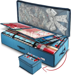 Christmas Wrapping Paper Storage Organizer - Large Under-Bed Container for Holiday Gift Wrap & Accessories by Steel Blue