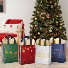 16 Pack Medium Christmas Gift Bags with Tissue Paper - Reusable Holiday Tote Bags with Handles for Perfect Gift Wrapping!