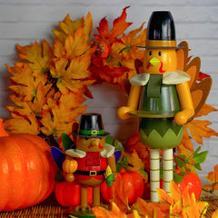 14-Inch Handmade Wooden Turkey Nutcracker - Collectible Fall and Thanksgiving Table Decoration