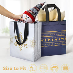 16 Pack Medium Christmas Gift Bags with Tissue Paper - Reusable Holiday Tote Bags with Handles for Perfect Gift Wrapping!