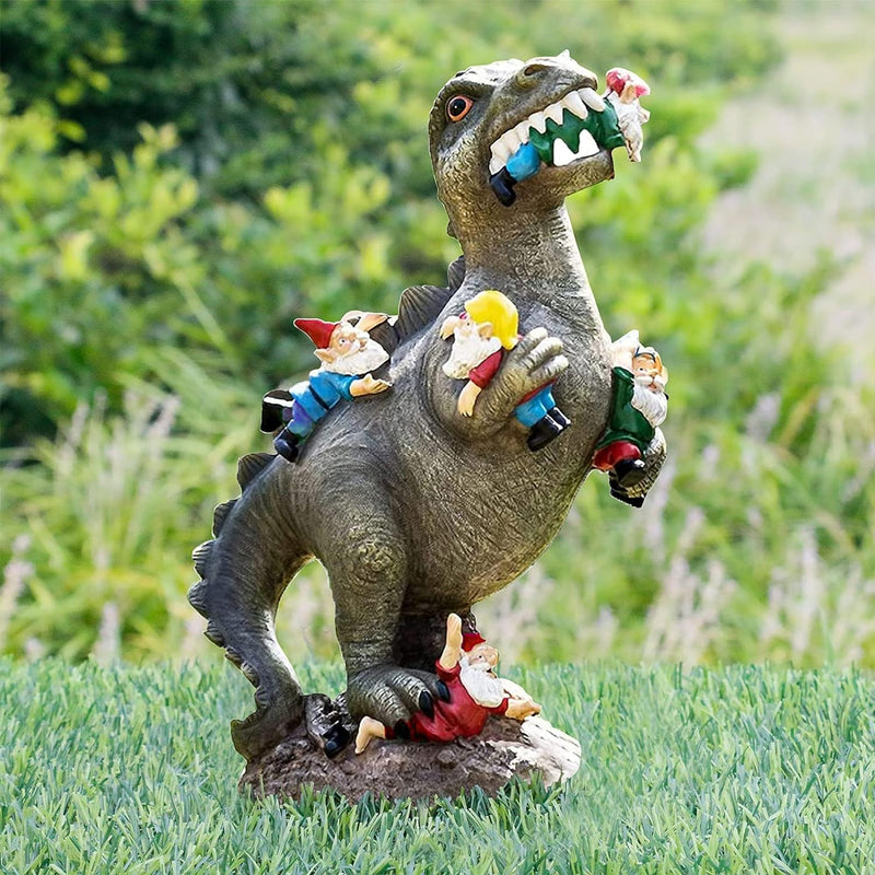 Dinosaur Eating Gnomes!  Yard Art 