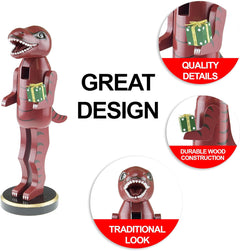 Charming Red Dinosaur 12-Inch Traditional Wooden Nutcracker - A Festive Addition to Your Christmas Décor