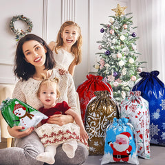 30PCS Christmas Drawstring Bags: Assorted Sizes Holiday Foil Wrapping Sacks Pouches Xmas Treat Bags Reusable Christmas Wrap Bag for Xmas Presents Party Favor