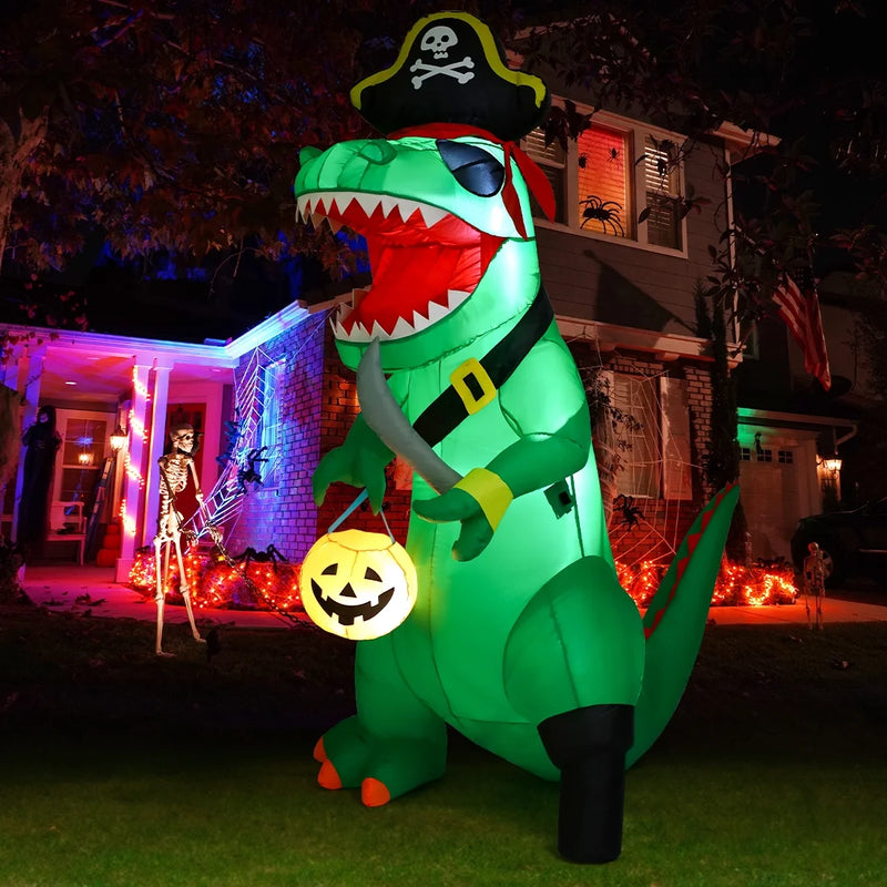 7FT Inflatable Pirate Dinosaur for Halloween Outdoor Decorations and Celebrations