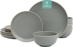Transform Your Dining Table with the Stunning Rockaway 12-Piece Grey Matte Dinnerware Set for 4!