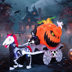 "Spooky 8 FT Inflatable Grim Reaper Driving Pumpkin Carriage with LED Lights! Perfect for Halloween Yard Decor 👻🎃 #HalloweenDecor #InflatableDecor"