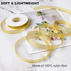 Metallic Gold Glitter Ribbon, 5/8" x 25 Yards - Perfect for Crafting, Sewing, Gift Wrapping, and Holiday Decorations