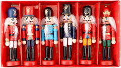 6-Piece Wooden Nutcracker Ornament Set, 5-Inch Mini King and Soldier Decorations for Holiday Cheer on Trees, Shelves, and Tables