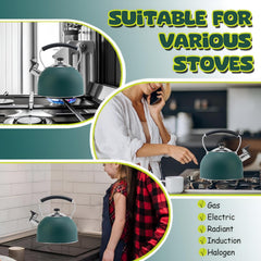 Whistle Your Way to Perfect Tea Time with Our Stylish 3 Quart Dark Green Stovetop Kettle! 🍵✨