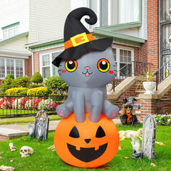 6 FT Inflatable Halloween Cat on Pumpkin - Ideal for Outdoor Decor and Halloween Celebrations with LED Lighting