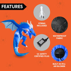 5 FT Inflatable Ice Dragon for Halloween Yard Decoration - Ideal for Neighborhood Festivities