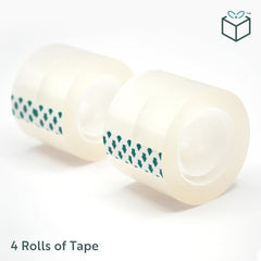 Clear Adhesive Tape Rolls - Multi-Purpose Satin Finish for Gift Wrapping & Clamping - 4 Pack Dispenser Ready