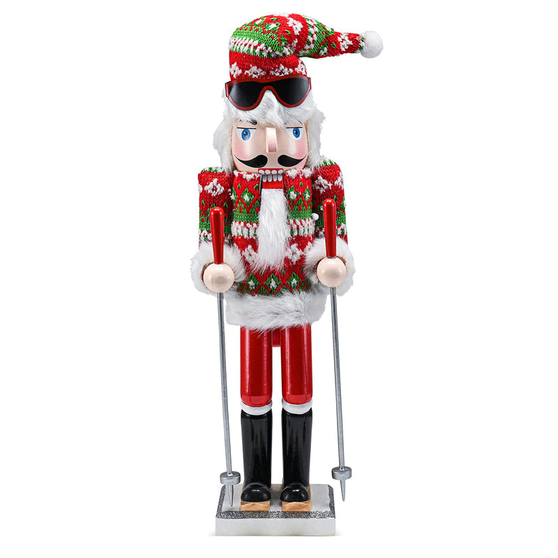 Ornativity Wooden Nutcracker - Christmas Skier in Red and Green