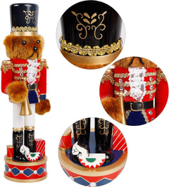 14-Inch Wooden Nutcracker Bear Drummer Figures - Large Christmas Tabletop Centerpieces and Festival Shelf Decorations