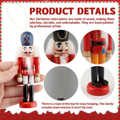 6-Piece Wooden Nutcracker Ornament Set, 5-Inch Mini King and Soldier Decorations for Holiday Cheer on Trees, Shelves, and Tables