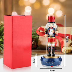 12-Inch Wooden Nutcracker Christmas Decorations with Clockwork Music Box - Soldier Drummer Design for Home Table Decor (Blue)