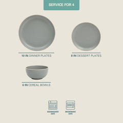 Transform Your Dining Table with the Stunning Rockaway 12-Piece Grey Matte Dinnerware Set for 4!