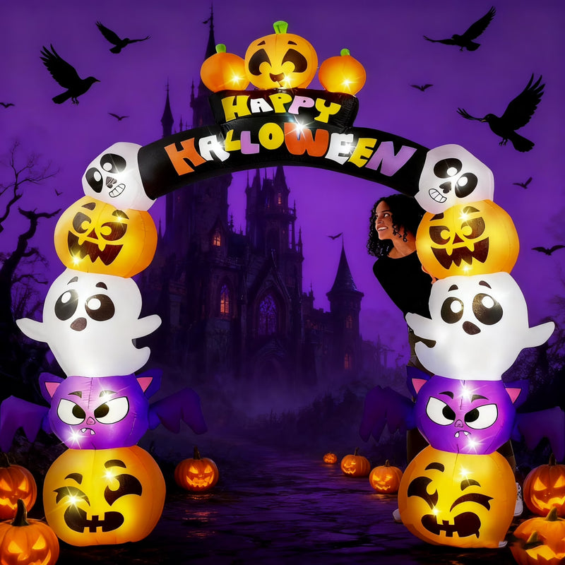 8-Foot Inflatable Pumpkin Archway for Halloween Yard Decorations
