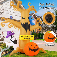 8 FT Inflatable Halloween Tree with Ghosts, Pumpkins, and Owls - Ideal for Parties and Seasonal Decor