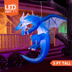 5 FT Inflatable Ice Dragon for Halloween Yard Decoration - Ideal for Neighborhood Festivities