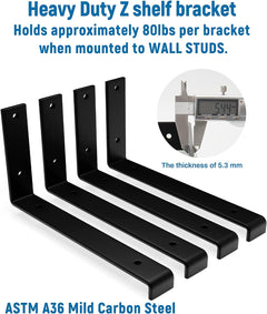 10 Inch Shelf Bracket for DIY Floating Shelf - 4 Pack,