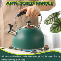 Whistle Your Way to Perfect Tea Time with Our Stylish 3 Quart Dark Green Stovetop Kettle! 🍵✨