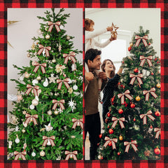 Christmas Buffalo Plaid Wired Edge Ribbons - Set of 2 Rolls, 216 Inches Each, Burlap Fabric Craft Wrapping Ribbon with Checkered Edge (1.5 Inch Width, Red and Black)