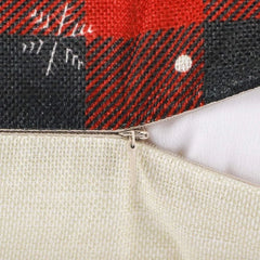 Set of 4 Christmas Pillow Covers 18x18 Inches in Black and Red Buffalo Plaid - Rustic Linen Decorative Cases for Sofa and Couch Holiday Decor