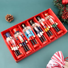 6-Piece Wooden Nutcracker Ornament Set, 5-Inch Mini King and Soldier Decorations for Holiday Cheer on Trees, Shelves, and Tables