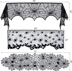 🕷️🕸️ Spook Up Your Halloween! 🎃 Grab our 5-Pack of Black Lace Tablecloth Runners with 36 Scary 3D Bats for the Ultimate Party Vibe! Perfect for your Fireplace & Decor! 🦇✨ #HalloweenDecor #SpookySeason