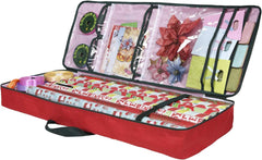 Christmas Wrapping Paper Storage Bag with Pockets - Durable Underbed Organizer (37” x 14” x 4”, Red, 600D Oxford Fabric)