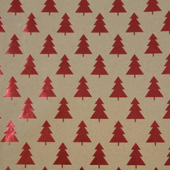 Christmas Kraft Wrapping Paper Roll - 25 Sq Ft with Red Tree Design on Brown Kraft Paper - Individually Sold