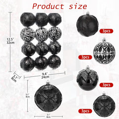 3.15" Black Shatterproof Christmas Ball Ornaments Set of 12 - Large Hanging Decorations for Holiday Wreaths and Home Decor
