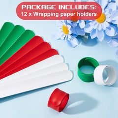 Versatile 12-Piece Holiday Wrapping Paper Roll Holder Set – Silicone-Covered Metal Stabilizers in White, Red, and Green for Perfect Storage and Organization!