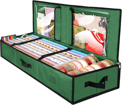 40-Inch Durable 600D Oxford Fabric Wrapping Paper Storage Organizer with Adjustable Dividers for Ribbons and Holiday Accessories - Green