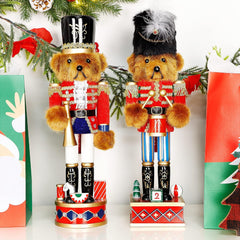 14-Inch Wooden Nutcracker Bear Drummer Figures - Large Christmas Tabletop Centerpieces and Festival Shelf Decorations