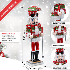 Ornativity Wooden Nutcracker - Christmas Skier in Red and Green